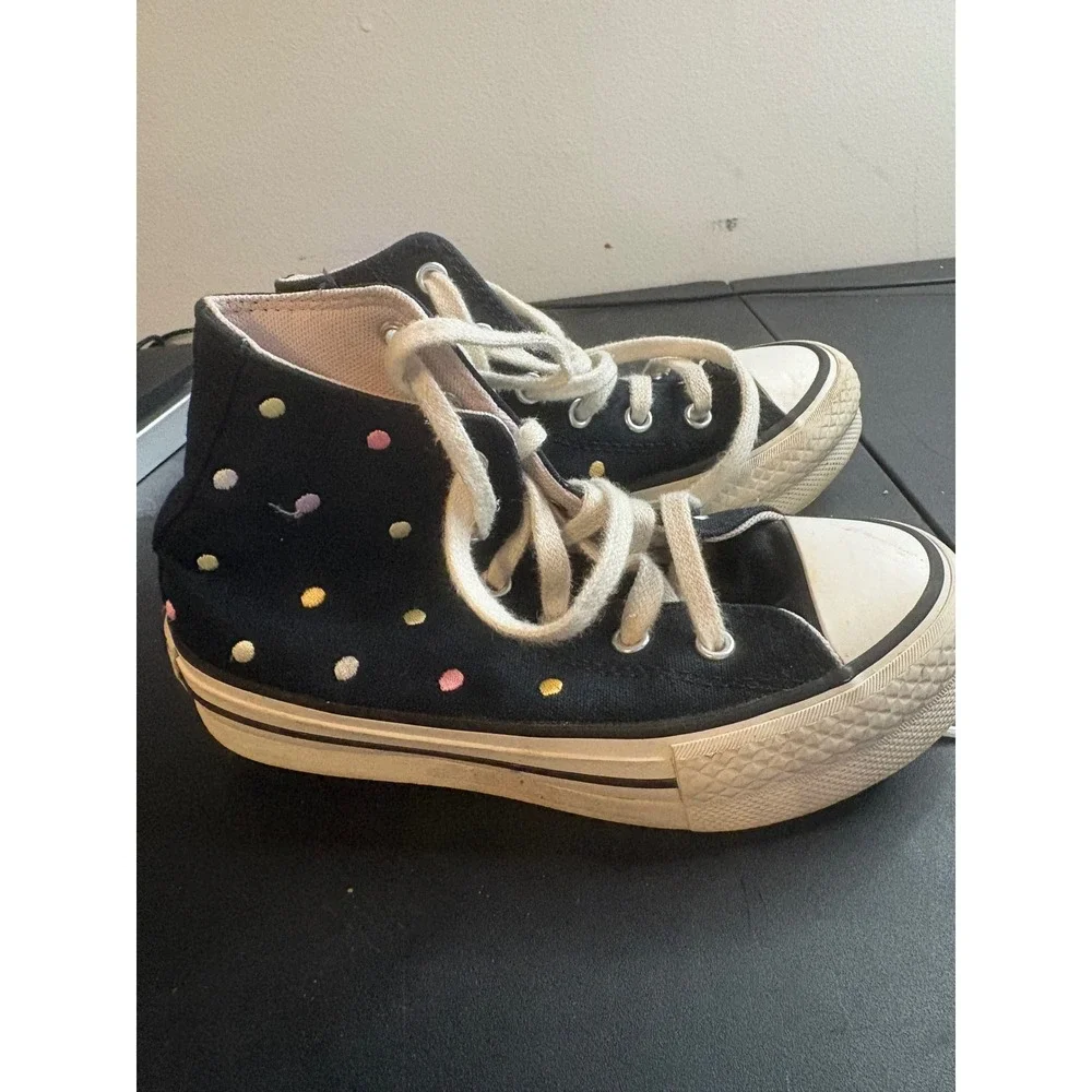 Converse Chuck Taylor All Star High Top Platform Polka Dot Black Youth 13 Shoes